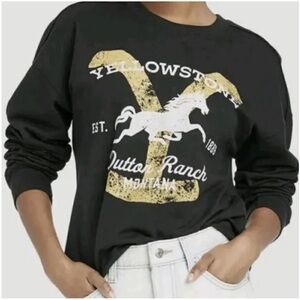 Yelllwstone Dutton Ranch Black Cropped Graphic Sweatshirt, Size M